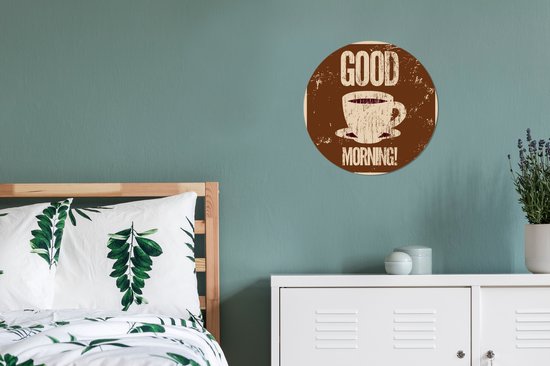 Good Morning Coffee Illustration Vintage Brown Wall Circle Wallpaper Sticker - ⌀ 30 cm - Peinture ronde - Cercle de papier peint - Cercle mural - Cercle vivant - Autocollant et découpe ronde