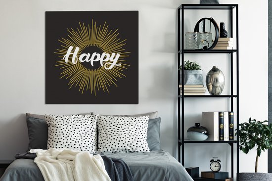 Tableau sur toile Proverbes - Happy - Citations - 90x90 cm - Décoration murale