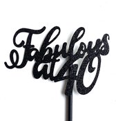 Taartdecoratie taarttopper fabulous at 40 zwart glitter papier