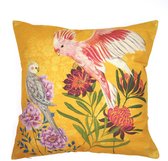 Kussenhoes Parrot & Flowers | Vogel |Papegaai | Oker | 44 x 44 cm | Exclusief binnenkussen