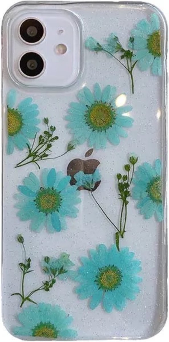Casies Apple iPhone 12 Mini gedroogde bloemen hoesje - Dried flower case - Soft case TPU droogbloemen - transparant
