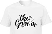 The GROOM T-shirt| White T-shirt Bruidegom| Bruidegom| The Groom| Bachelor Party| Vrijgezellenparty| Vrijgezellenfeestje| Huwelijk| Bruiloft| Feestkleding| Wit T-shirt korte mouw| Maat L