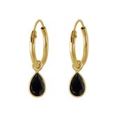 Joy|S - Zilveren druppel oorbellen - zirkonia zwart - oorringen - 14k goudplating