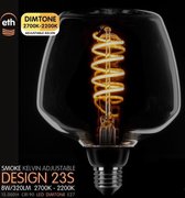 Deco Led spiraal 23S E27 8W dimtone van 2700K naar 2200K Smoke