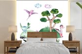 Behang meisjeskamer - Fotobehang Kinderkamer - Dinosaurus - Wit - Jongens - Meisjes - Kindje - Breedte 300 cm x hoogte 300 cm - Kinderbehang