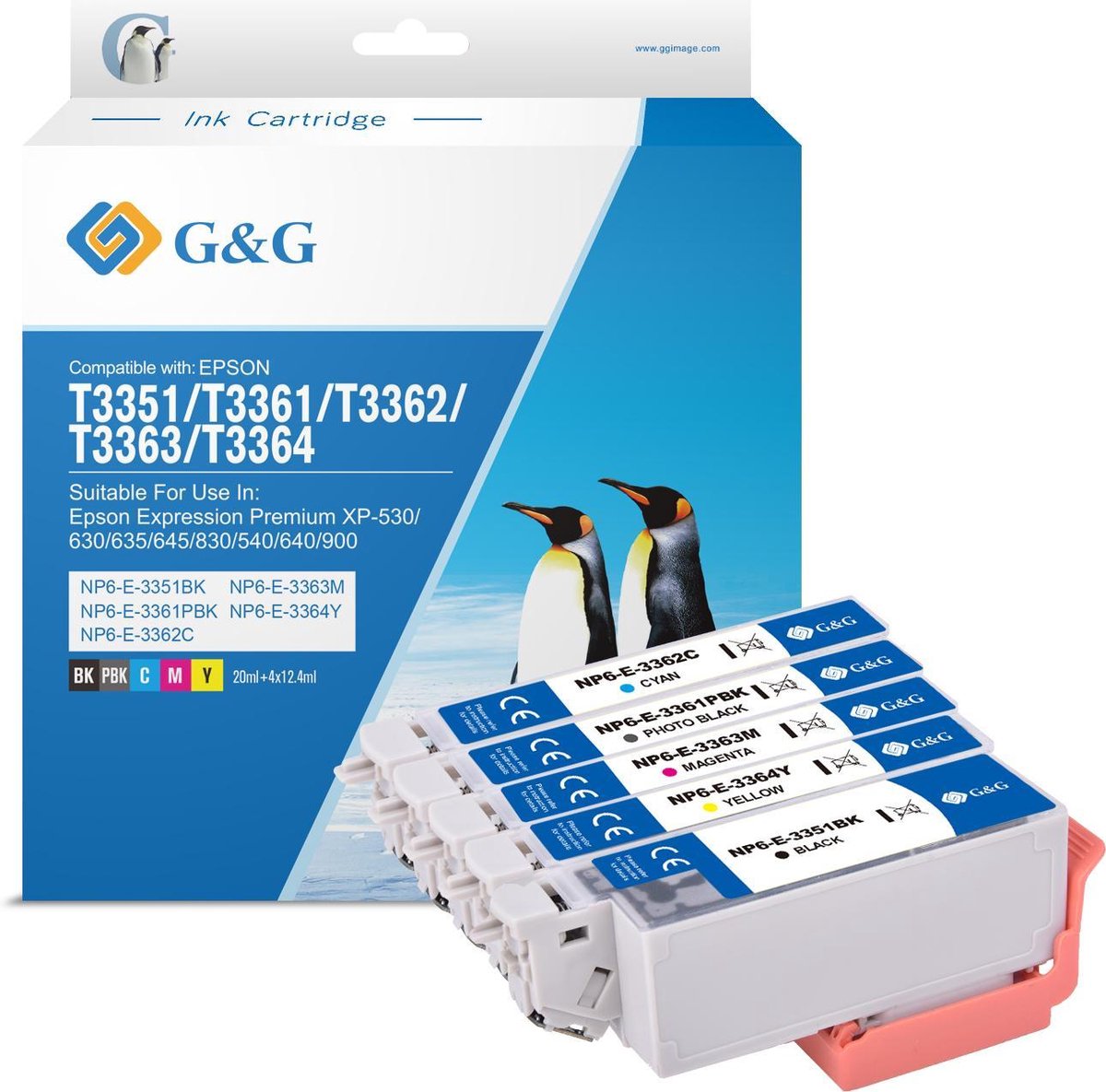 Pack de 5 cartouches PREMIUM de marque G&G compatibles Canon PGI-570XL+CLI571XL  (BK+