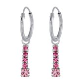 Joy|S - Zilveren bar / staaf bedel oorbellen - roze kristal - oorringen
