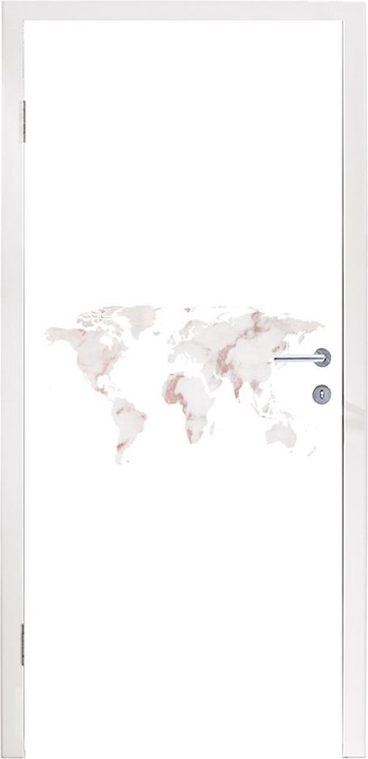 Deursticker Wereldkaart - Marmer - Kaart - 80x215 cm - Deurposter