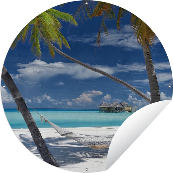 Tuincirkel Hangmat - Palmboom - Oceaan - 60x60 cm - Ronde Tuinposter - Buiten