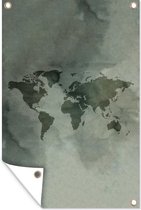 Tuindecoratie Wereldkaart - Aquarelverf - Groen - Grijs - 40x60 cm - Tuinposter - Tuindoek - Buitenposter