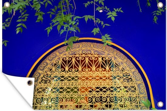 Affiche de jardin Jardin Majorelle - Maison peinte en bleu dans le jardin marocain Majorelle 90x60 cm - Toile de jardin / Toile d'extérieur / Peintures d'extérieur (décoration de jardin)