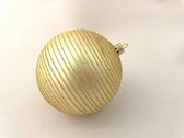 J-Line Kerstbal gestreept glitter glanzend goud 10cm (4 stuks)