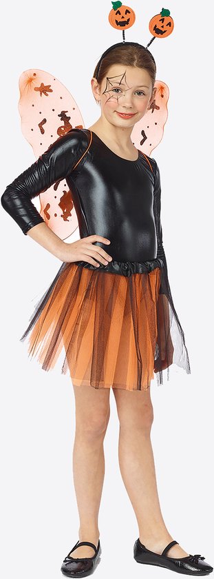 Oranje Halloweenset voor meisjes - rokje + vleugels + diadeem - one size