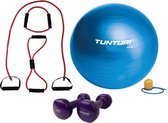 Tunturi - Fitness Set - Vinyl Dumbbell 2 x 1 kg - Gymball Blauw 90 cm - Tubing Set Rood