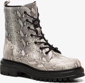 TwoDay leren dames snake veterboots - Grijs - Maat 40 - Echt leer