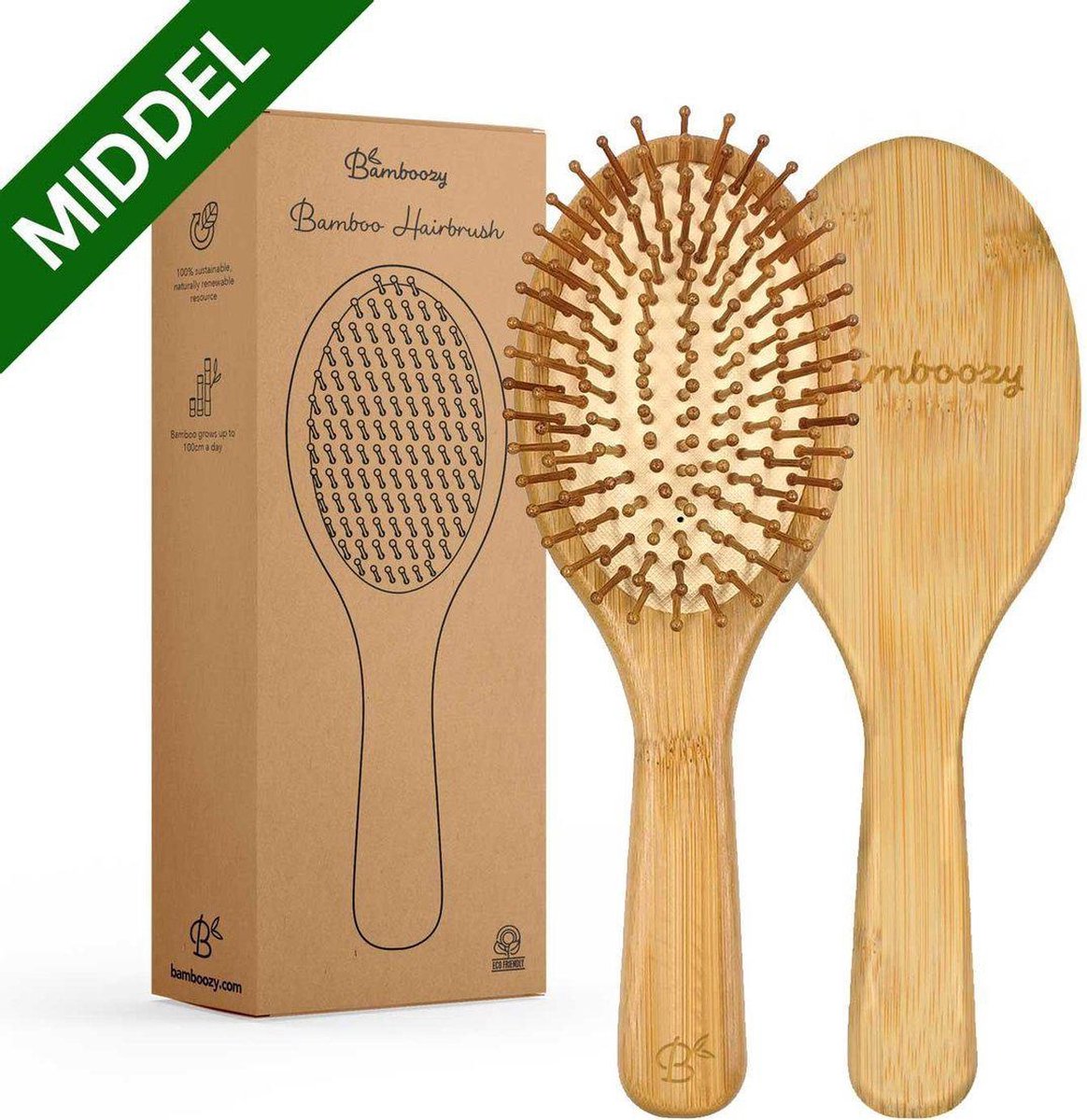 Bamboozy Bamboe Haarborstel Middel Ovaal plasticvrij biologisch zero waste milieuvriendelijk