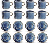 Ensemble de tasses et soucoupes Set Blue Nova - 20cl - Porcelaine - 8 personnes - Service à café 16 pièces - 8+8 tasses à café et soucoupes - Blauw - Passe au lave-vaisselle