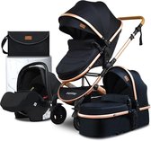 Dakta® Luxe Kinderwagen | 4-in-1 | Wandelwagen | Opvouwbaar | Buggy | Verstelbaar | Maxi Cosi | 0 tot 36 Maanden | Zwart