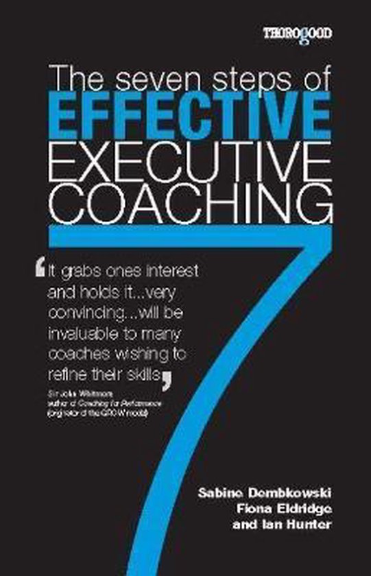 Boek "The seven steps of EFFECTIVE EXECUTIVE COACHING" met grote blauwe cijfer 7 op de voorgrond.