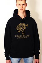 Indigo Island Amsterdam - Heavy Oversized Sweater - Premium embroidered Hoodie - Black and Gold – Tiger – Maat L