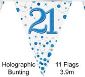 Oaktree - Vlaggenlijn Happy 21 Birthday Blue Holographic (4 meter)