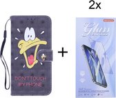 Bookcase Geschikt voor: Samsung Galaxy S21 hoesje met print - Don't Touch My Phone Duck 3D met 2 stuks Glas Screen protector