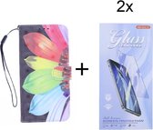 Samsung Galaxy A22 5G Bookcase hoesje met print - Flower 3D met 2 stuks Glas Screen protector