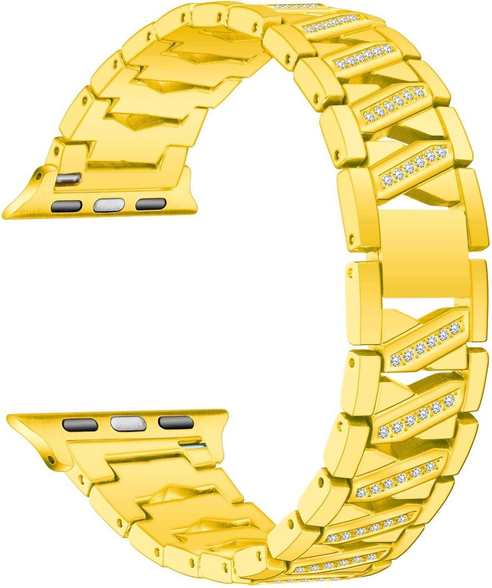 Fungus - Smartwatch bandje - Geschikt voor Apple Watch 42 / 44 / 45 / 49 mm - Series 1 2 3 4 5 6 7 8 9 SE Ultra iWatch - Metaal - Zigzag - Goud