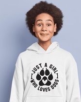 Just A Girl Who Loves Dogs Hoodie, Uniek Cadeau Voor Hondenliefhebbers, Grappige Sweatshirt Met Capuchon, Unisex Hooded Sweatshirt, D004-021W, 3XL, Wit