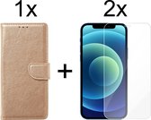 iPhone 13 Pro hoesje bookcase goud apple wallet case portemonnee hoes cover hoesjes - 2x iPhone 13 Pro screenprotector