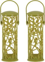 2x stuks vogel voedersilo voor vetbollen groen kunststof 27 cm - Vogelvoederhuisje - Vogelvoer - Vogel voederstation