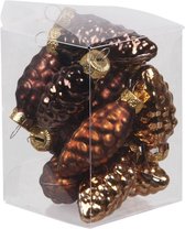 12x Dennenappel kersthangers/kerstballen mahonie bruin van glas - 6 cm - mat/glans - Kerstboomversiering
