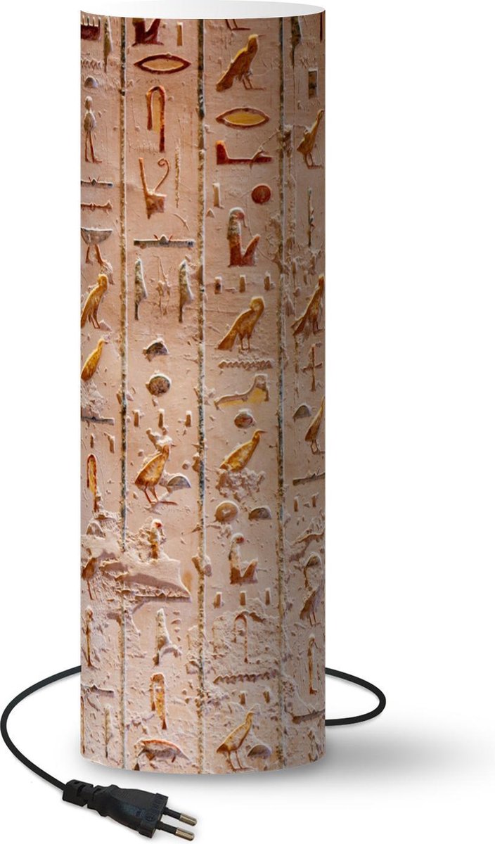 Lamp - Nachtlampje - Tafellamp slaapkamer - Egypte - Hiërogliefen - Schrift - 70 cm hoog - Ø22.3 cm - Inclusief LED lamp