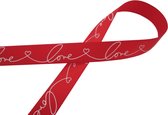 Valentijn Love Lint 10mm (1cm) | Luxe Satijn Lint | Lint Love Hartje | Rood Wit Satijnlint | Bruiloft Lint | Cadeau Lint | Rol: 5 Meter