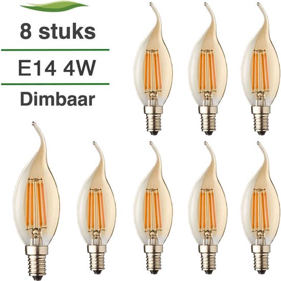 E14 LED lamp - 8-pack - Kaarslamp - 4W - Dimbaar - 2500K warm wit