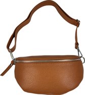 Qischa® Crossbody fashion heuptas klein - zacht leder - camel met zilveren ritssluiting