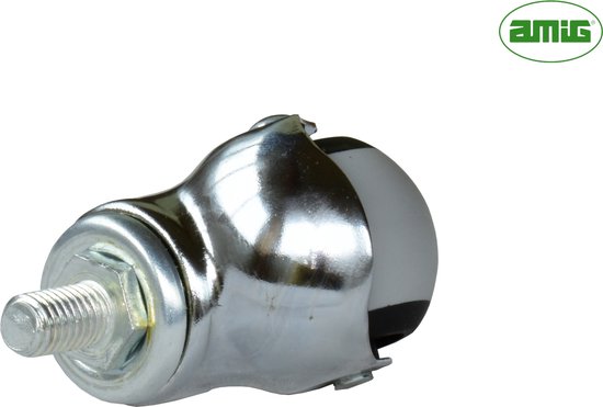 AMIG zwenkwiel met schroefdraad, witte bolvormige band, verchroomde metalen behuizing.