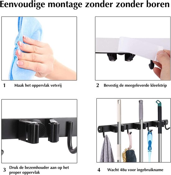SODEAL Luxe Ophangsysteem Bezem - Bezemhouder - Opbergsysteem - Bezem ophangsysteem - Ophanghaken - Tuingereedschap - Gereedschap opbergen - Zwart