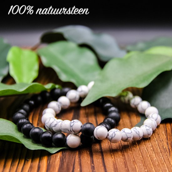 AWEMOZ Natuursteen Armbanden - Contrast Kralen Armbandjes - Zwart/Wit - Armband Dames - Armband Heren - Unisex – Sieraden - Cadeau