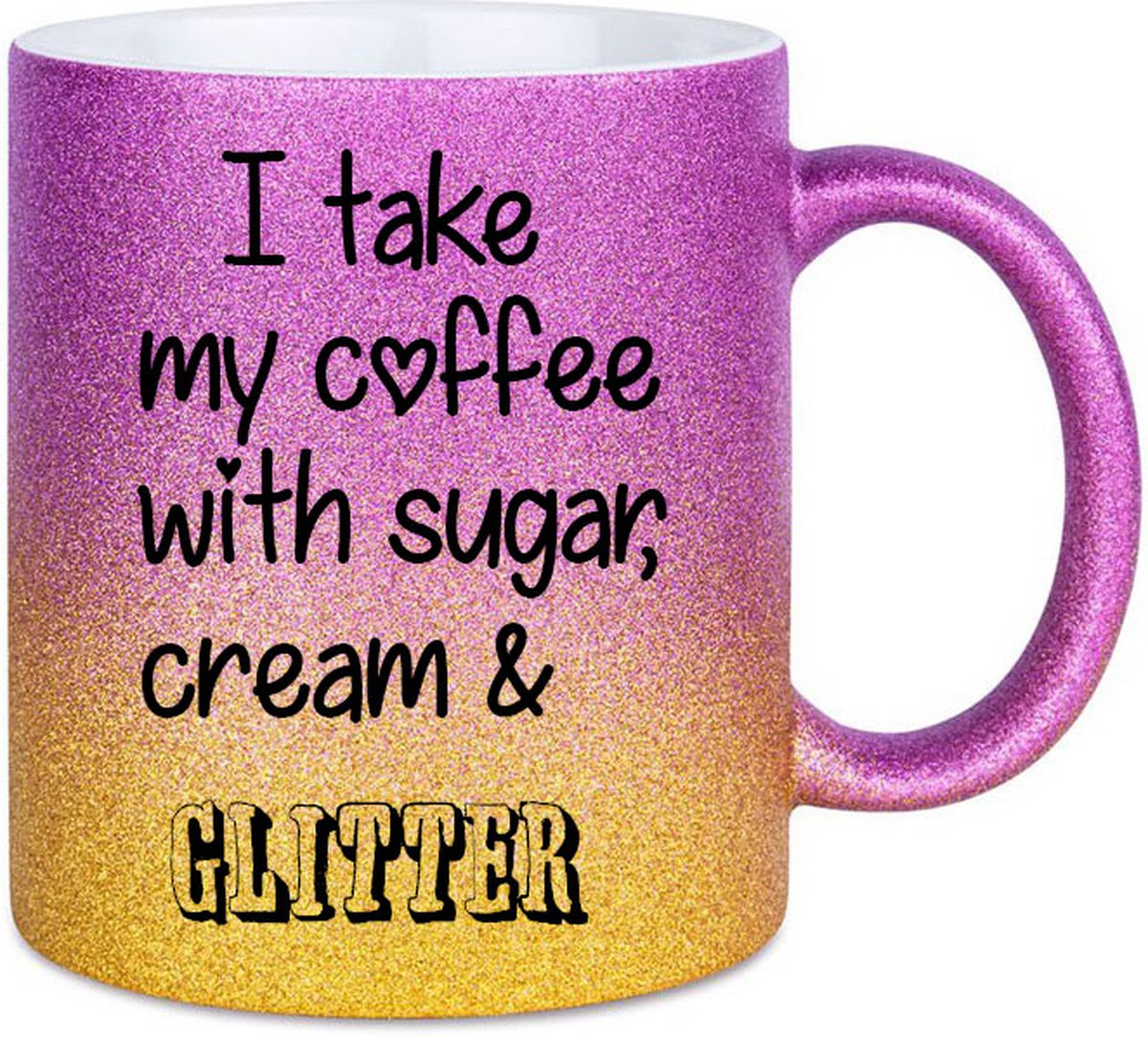 Glitter mok met tekst/Koffiemok glitter/I take my coffee with glitter/Mok glitter