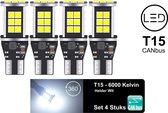 T15 W16W (Set 4 stuks) LED Lampen Helder Wit 6500K | 360 Graden | Canbus Geschikt | Led Signal Light | 12V | 2x | Stadslicht | Kentekenplaat Verlichting | 3030 24x | Autolamp | 600