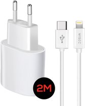 WISEQ iPhone Oplader - 20W Snellader - Inclusief 2 METER Lightning kabel - Wit