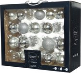 Decoris Kerstballen Glas Mix - Kerstboomversiering - Ø5-7 cm Zilver 42 stuks