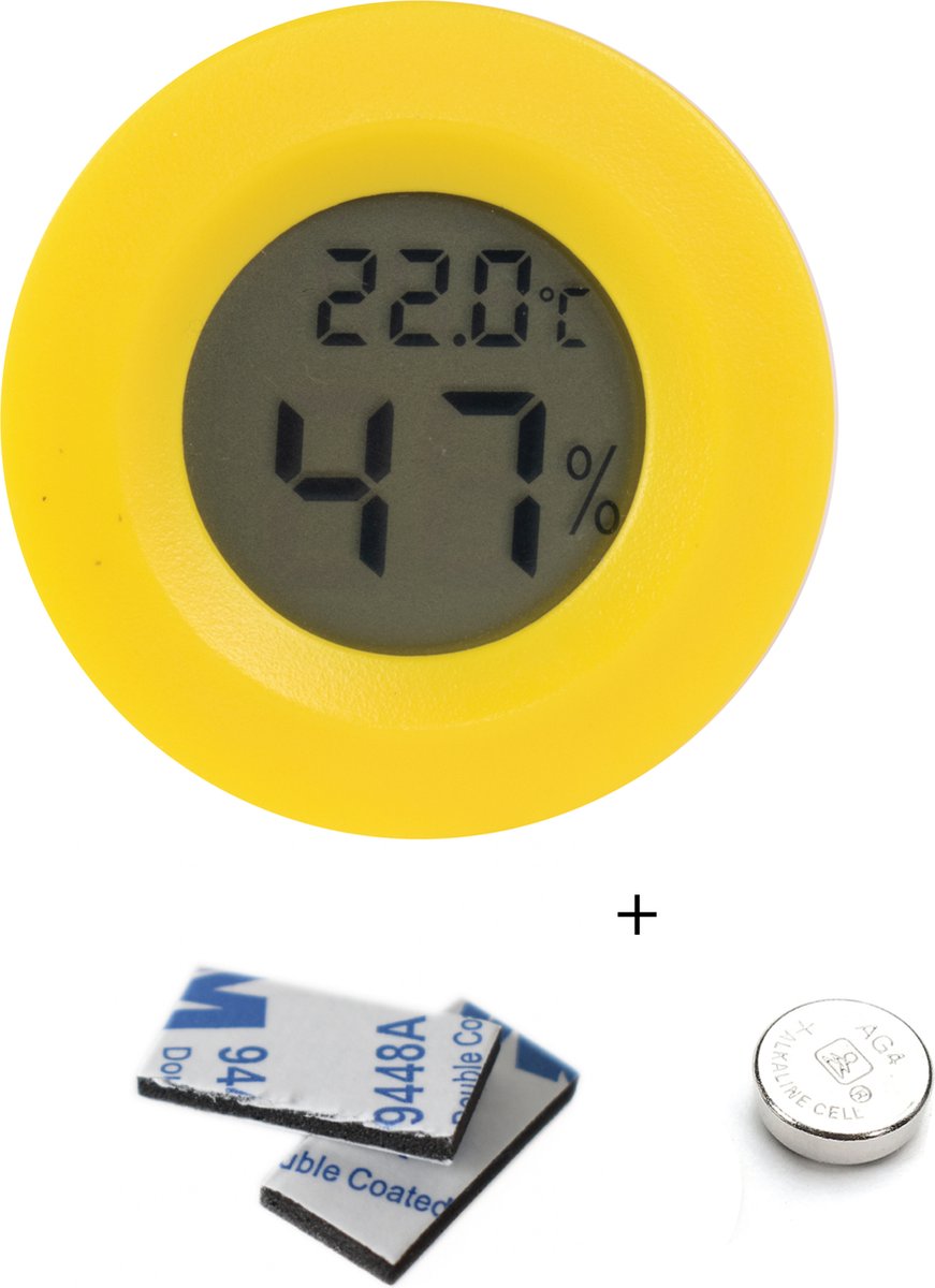 Tool Meister TM2 - Thermometer & Hygrometer - Luchtvochtigheidsmeter voor Binnen/Koelkast - Geel - Incl batterijen