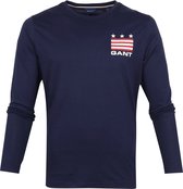 Gant - Longsleeve T-Shirt Retro Logo Donkerblauw - L - Regular-fit