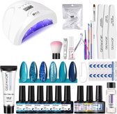 Gelfavor® Gellak starterspakket - 6 kleuren, Base coat, Mat top coat en Top coat - Gelnagels starterskit - Met UV/LED nageldroger - Gel nagellak set - 8ml per flesje - Blauw