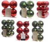 Kerstversiering kunststof kerstballen kleuren mix rood/donkergroen 6-8-10 cm pakket van 44x stuks