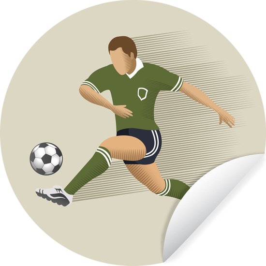 WallCircle - Muurstickers - Behangcirkel - Een illustratie van een persoon die een voetbal wegschiet - Meiden - Jongetjes - Kinderen - ⌀ 140 cm - Muurcirkel - Zelfklevend - Ronde Behangsticker