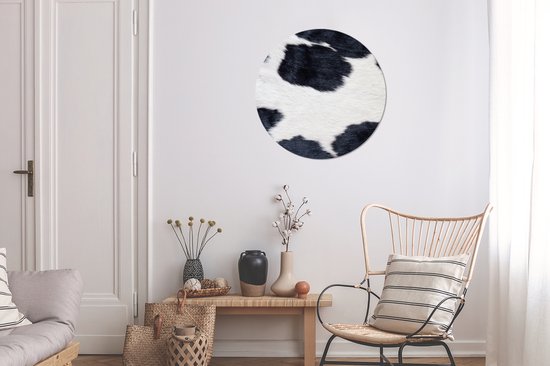 WallCircle - Cercle mural ⌀ 60 - Image d'une peau de vache noire et blanche - Tableaux ronds salon - Assiette murale ronde - Décoration murale cercle - Décoration de chambre intérieur - Décoration murale cercle mural - Accessoires de maison
