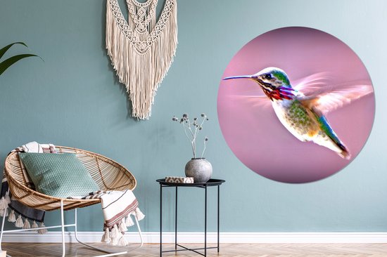 Wallpaper Circle - Colibri - Peinture - Violet - ⌀ 120 cm - Wall Circle - Auto-adhésif - Round Wallpaper Sticker XXL